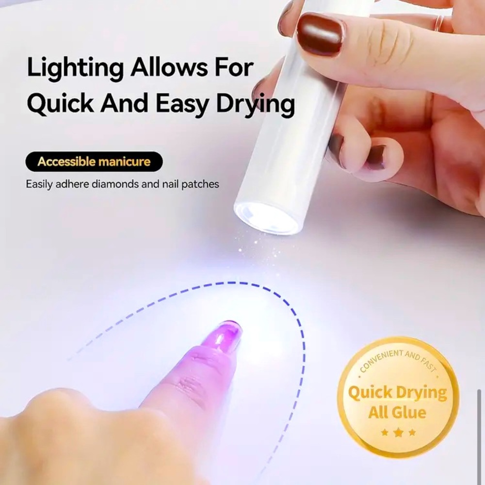 24pcs White French Tip Press On Nails/1pc Handheld Portable Led Nail Lamps Pen - Picture 14 of 15